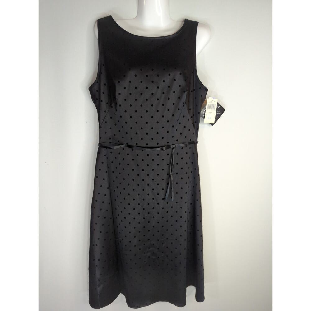 CDC Womens Velvet Polka Dots Sheath Dress Black Size 14 NWT Pinup Retro‎ Preppy
